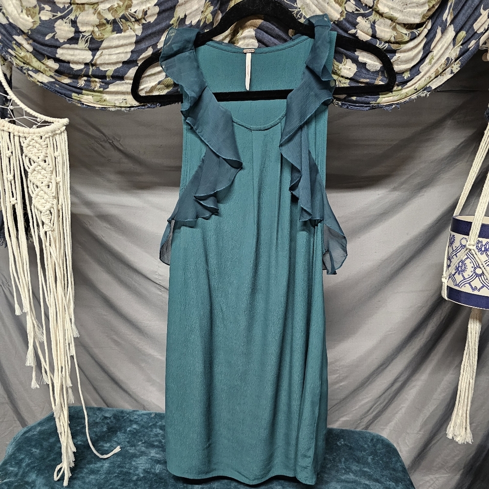 Free People Jade Green Ruffled Mesh Mini Dress size 0